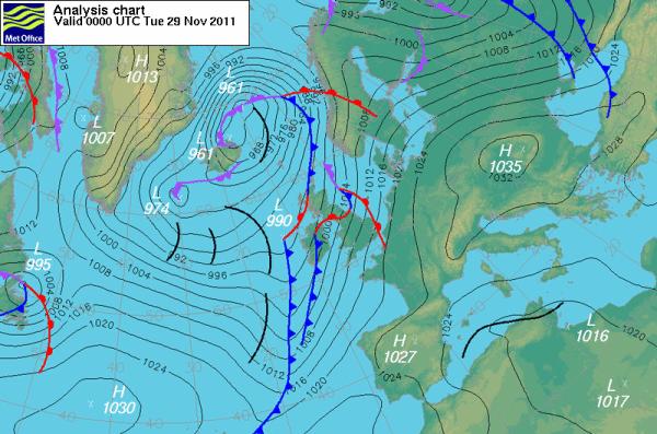 Surface pressure forecast from the met office